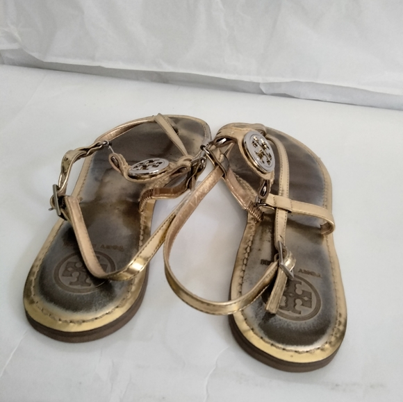 Tory Burch Metallic Gold Ali Thong Sandal Sz 8.5 - Picture 7 of 16